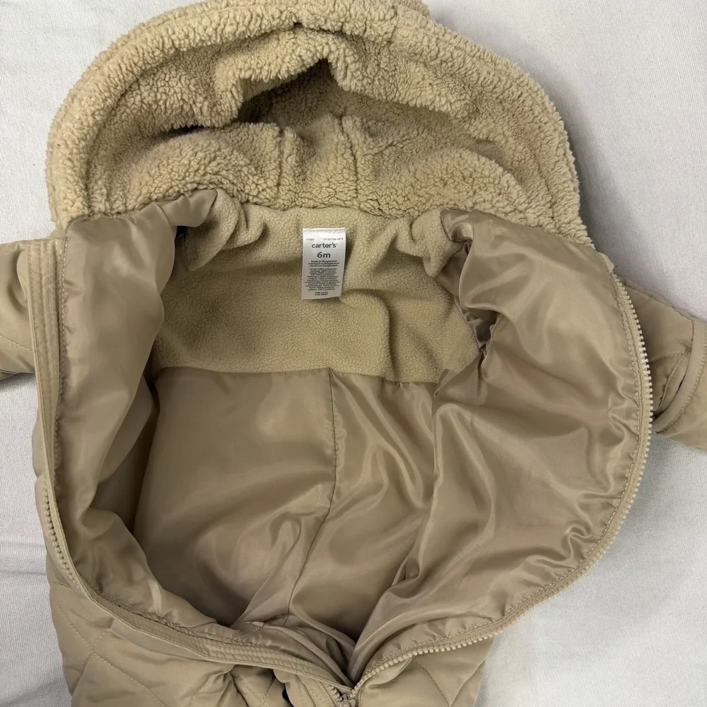 Carter's Baby Snowsuit Quilted Bear Ear Hooded Sherpa Lined Pram 6 Months